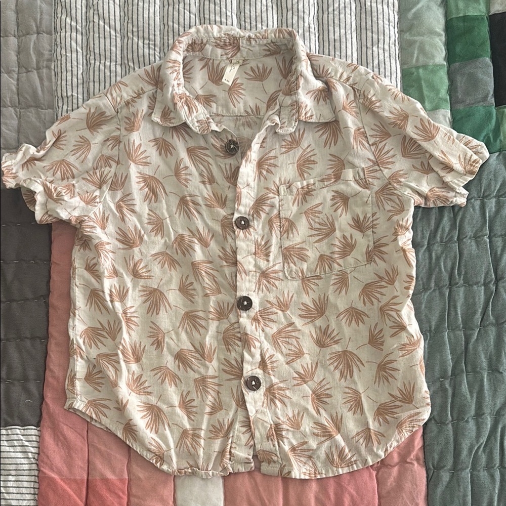 Rylee + Cru 4-5 -  Casual Palm Print Shirt - Cream and Brown